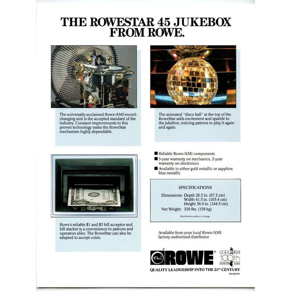 Vintage 1980s RoweStar 45 Vinyl Jukebox Brochure Advertising Flyer - Picture 2 of 2